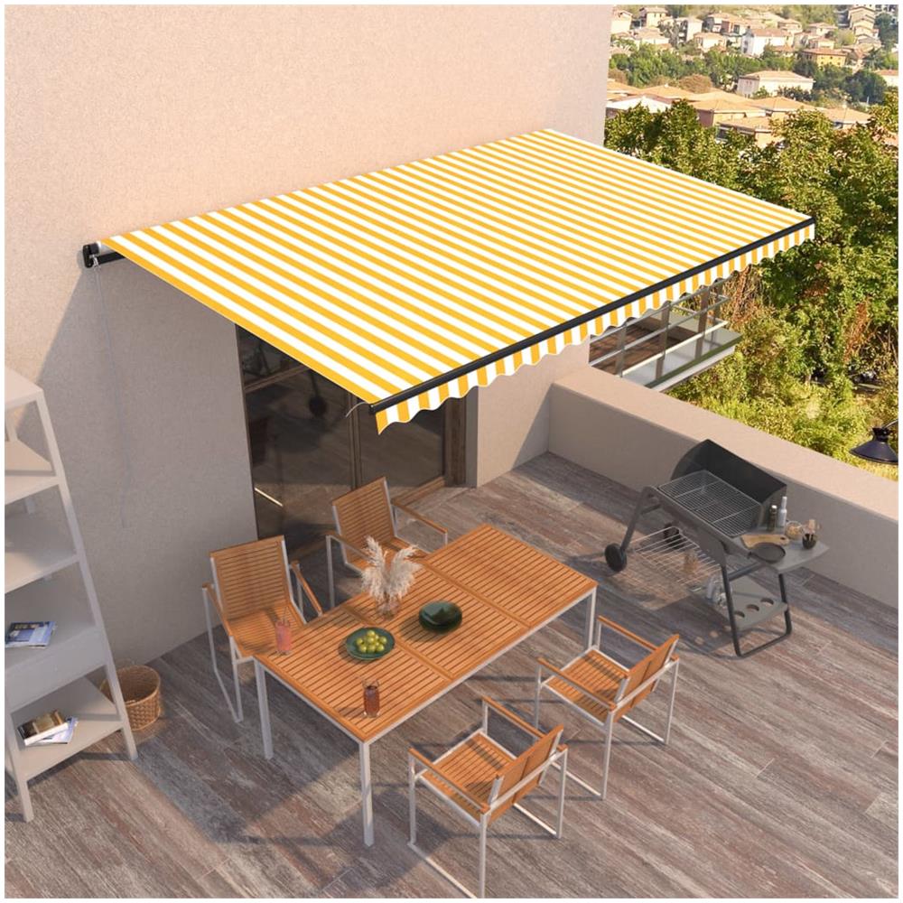Tenda Da Sole Retrattile Manuale 500x300 Cm Gialla E Bianca - Foto 1