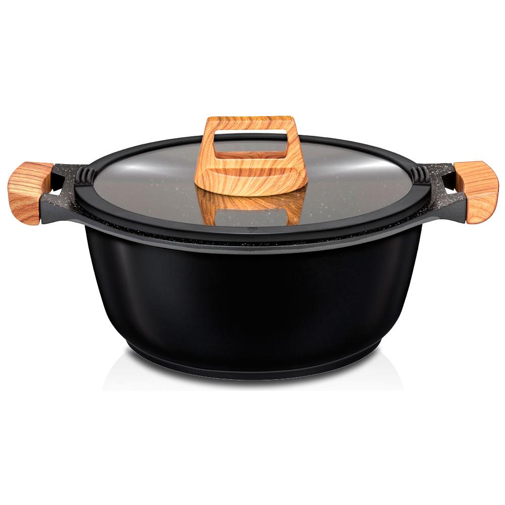 Wood Batteria Da Cucina 3 Pezzi In Alluminio Fuso, Induzione, Coperchi Vetro Nero - Foto 2