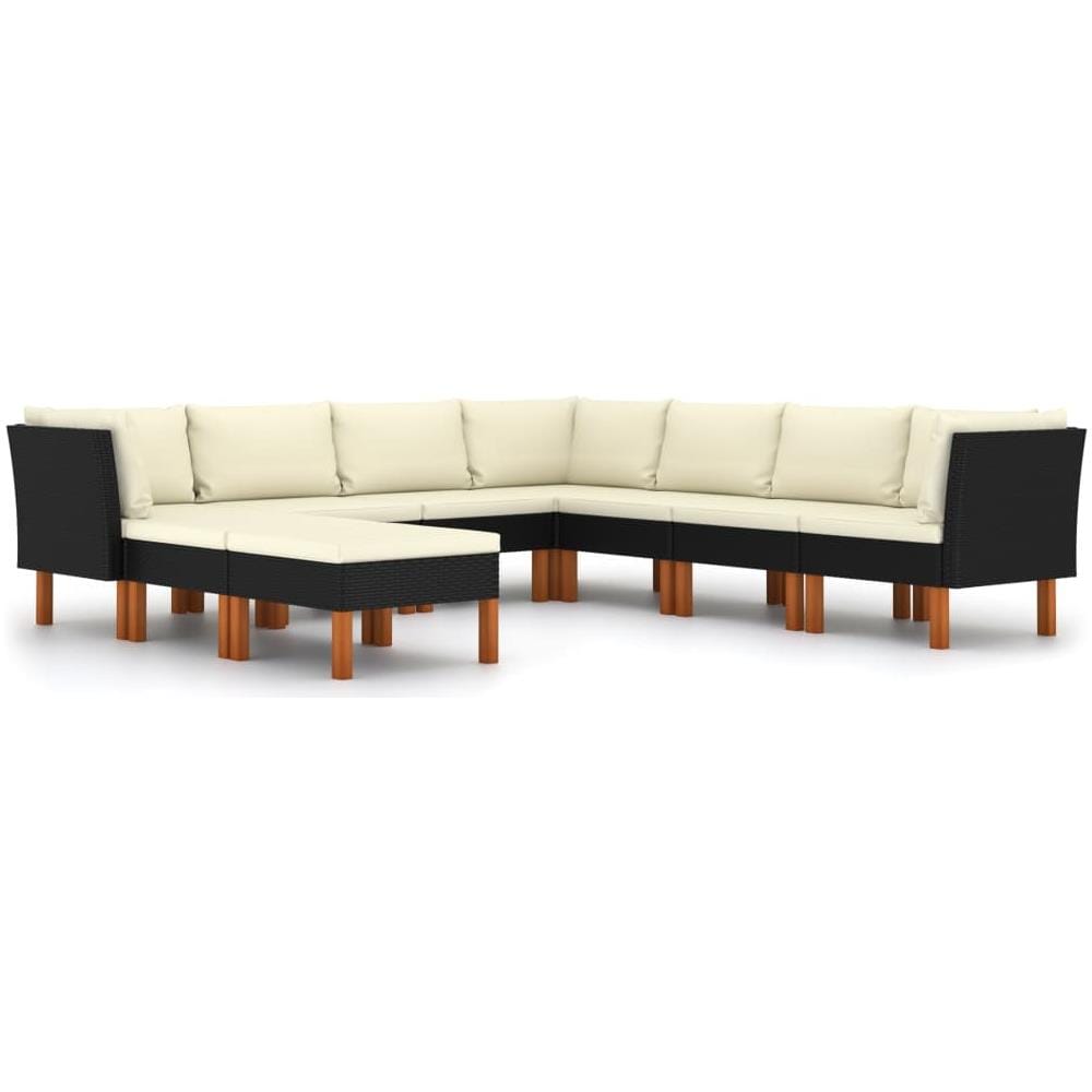 Set Divani da Giardino 9 pz con Cuscini in Polyrattan Nero - Foto 1