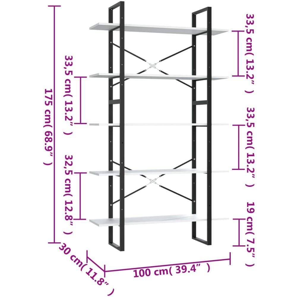 Libreria a 5 Ripiani Grigia 100x30x175 cm in Legno Multistrato - Foto 2