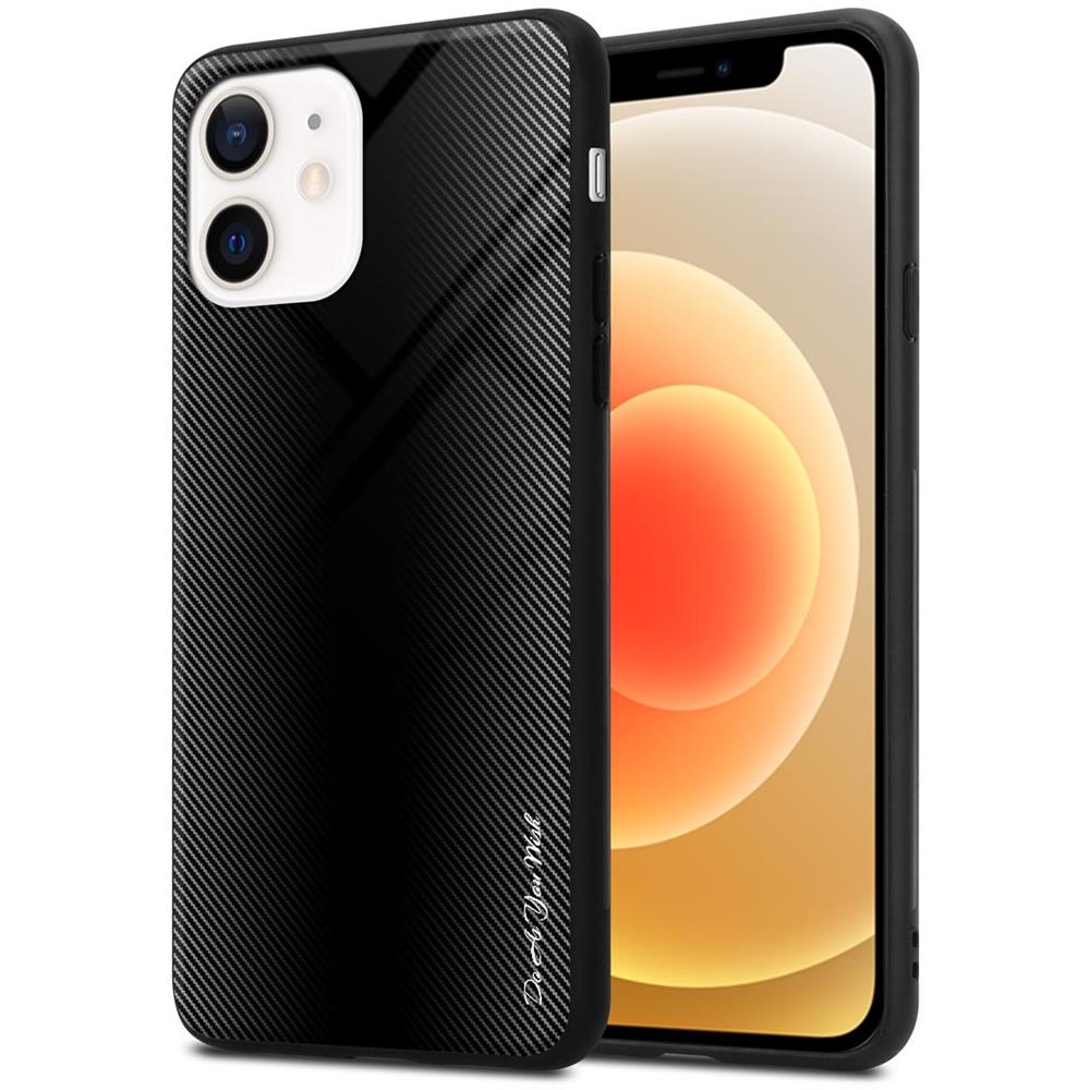 Cadorabo Custodia Compatibile Con Apple Iphone 12 Mini - Ottica A Strisce In Opale Nero - Coperchio Protettivo In Vetro Temperato E Silicone Tpu - Foto 1