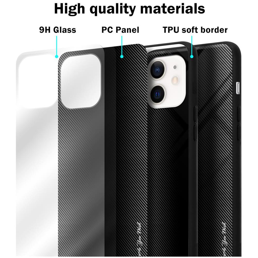 Cadorabo Custodia Compatibile Con Apple Iphone 12 Mini - Ottica A Strisce In Opale Nero - Coperchio Protettivo In Vetro Temperato E Silicone Tpu - Foto 7