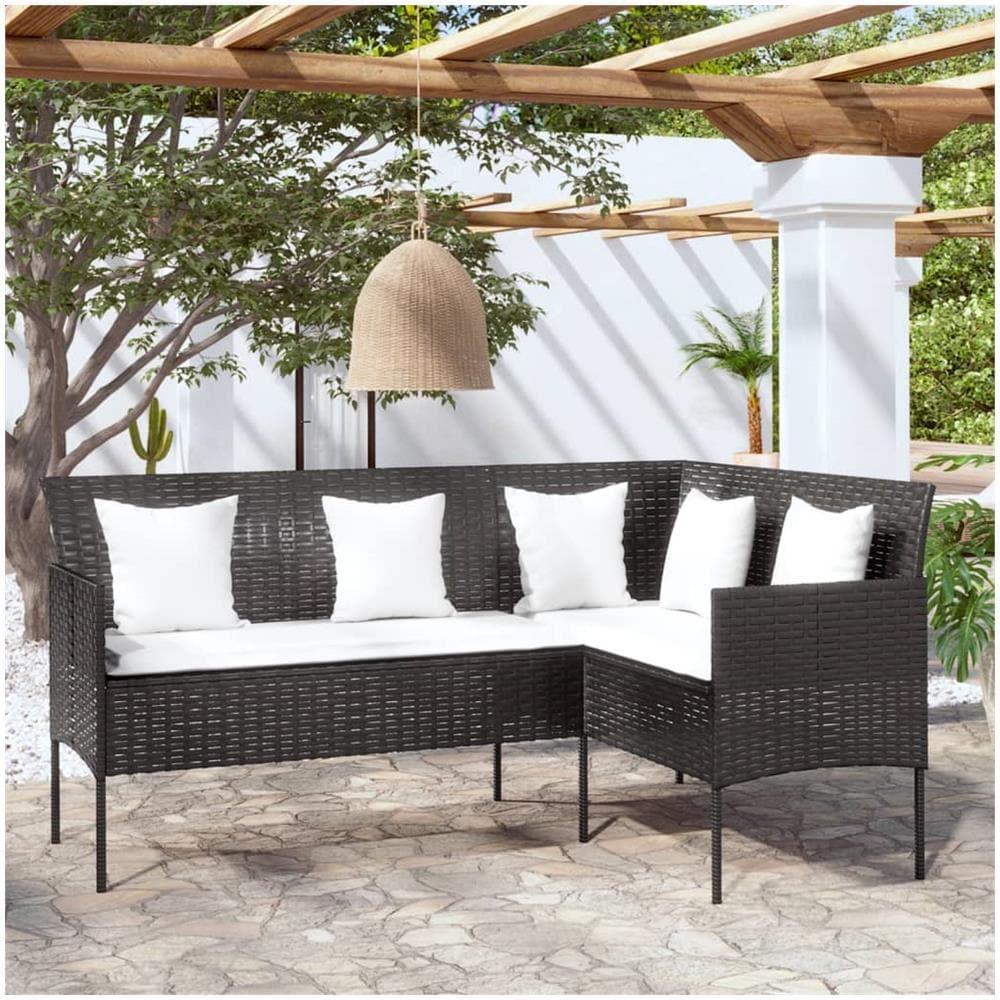 Divano A Forma Di L Con Cuscini In Polyrattan Nero - Foto 1