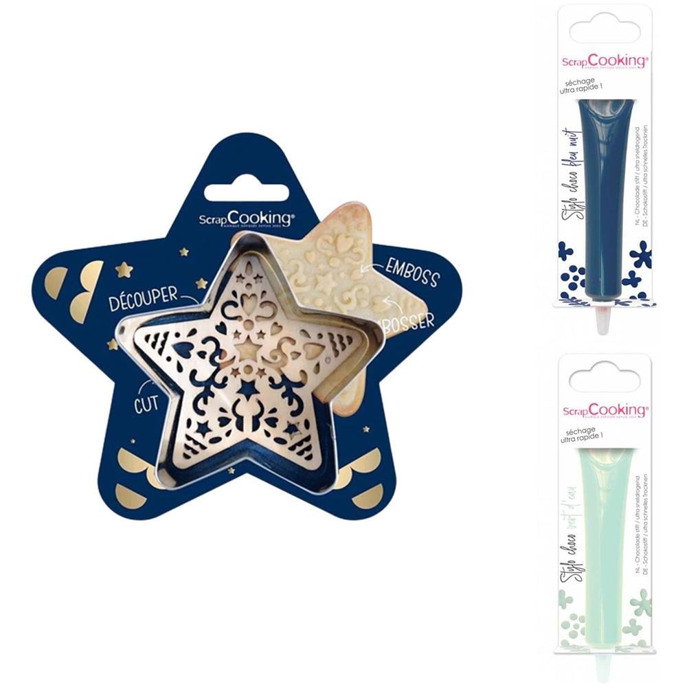 Kit Tagliabiscotti Stella + 2 Penne Al Cioccolato Blu Notte E Verde Acqua - Foto 2