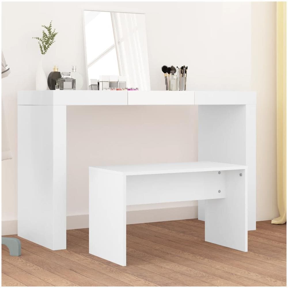Tavolo Toeletta E Sgabello Bianco 70x35x45 Cm Legno Multistrato - Foto 1