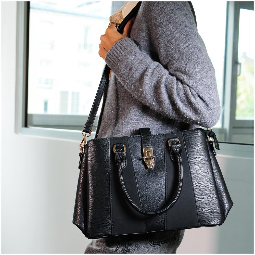 Borsa Classica Con Stampa Serpente E Fibbia Dorata - Paris - Nera - Foto 6