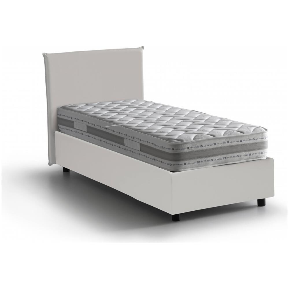 Letto Singolo Brigida, Letto Contenitore Con Rivestimento In Ecopelle, 100% Made In Italy, Apertura Frontale, Adatto Per Materasso Cm 80x190, Bianco - Foto 2