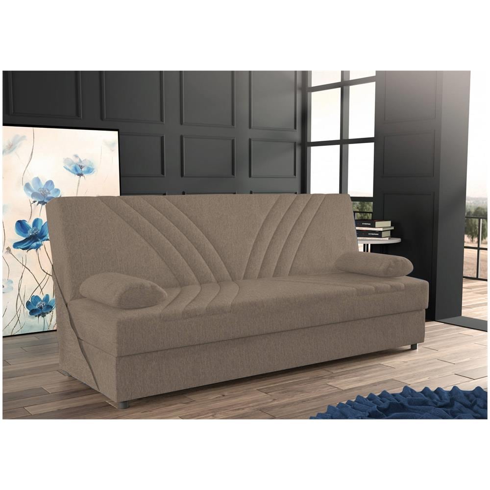 Divano Letto Ramon, Divano Letto Contenitore A 3 Posti Con 2 Cuscini Inclusi, Sofà Da Soggiorno In Tessuto Imbottito Con Apertura Click-clack, 181x81h88 Cm, Beige - Foto 1