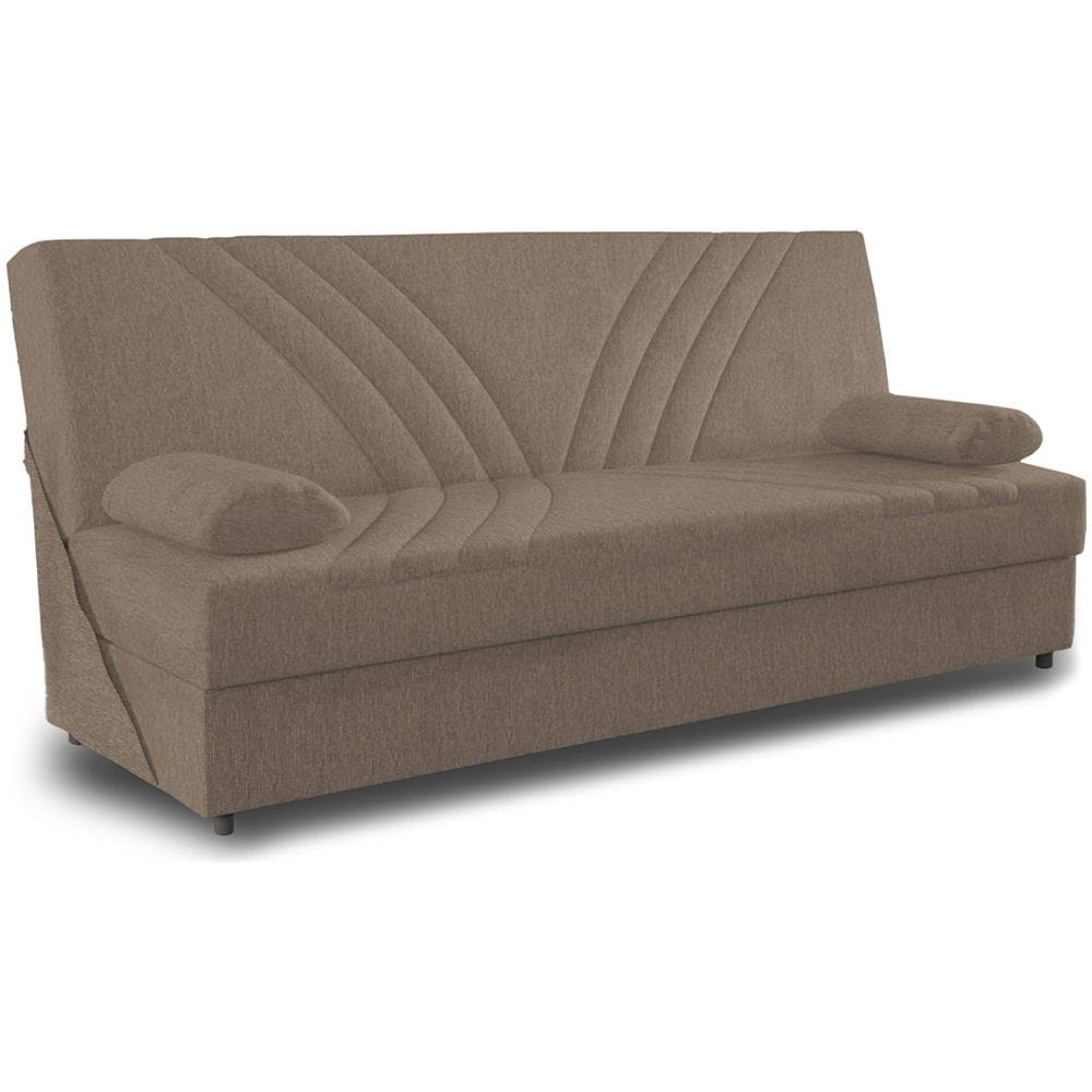 Divano Letto Ramon, Divano Letto Contenitore A 3 Posti Con 2 Cuscini Inclusi, Sofà Da Soggiorno In Tessuto Imbottito Con Apertura Click-clack, 181x81h88 Cm, Beige - Foto 2