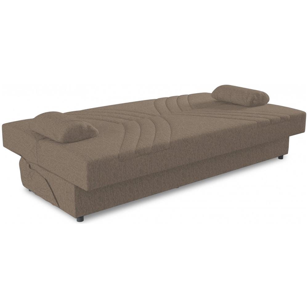 Divano Letto Ramon, Divano Letto Contenitore A 3 Posti Con 2 Cuscini Inclusi, Sofà Da Soggiorno In Tessuto Imbottito Con Apertura Click-clack, 181x81h88 Cm, Beige - Foto 4