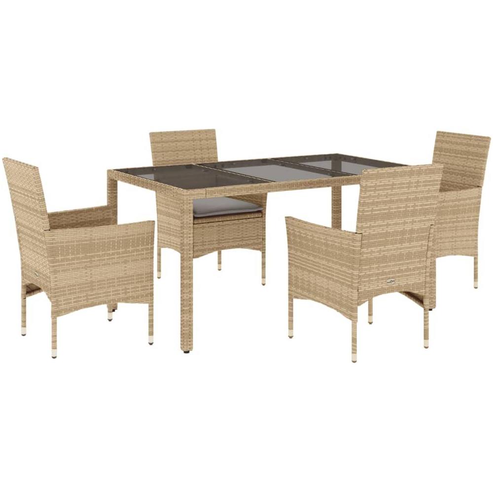 Set da Pranzo da Giardino 5 pz con Cuscini Polyrattan e Vetro - Foto 1