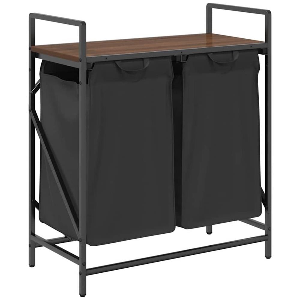 Cesto della Biancheria 2 Scomparti con Ripiano Rovere Marrone - Foto 1