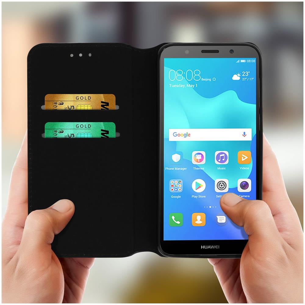 Custodia Flip Book Cover Huawei Y5 2018 E Honor 7s Porta-carte - Nero - Foto 1