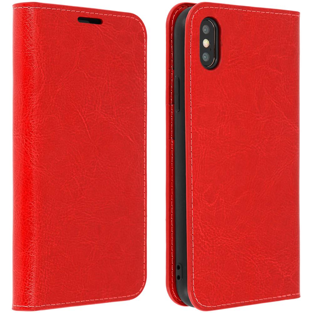 Custodia Apple Iphone Xs Max In Pelle Portafoglio Funzione Supporto Rosso - Foto 1