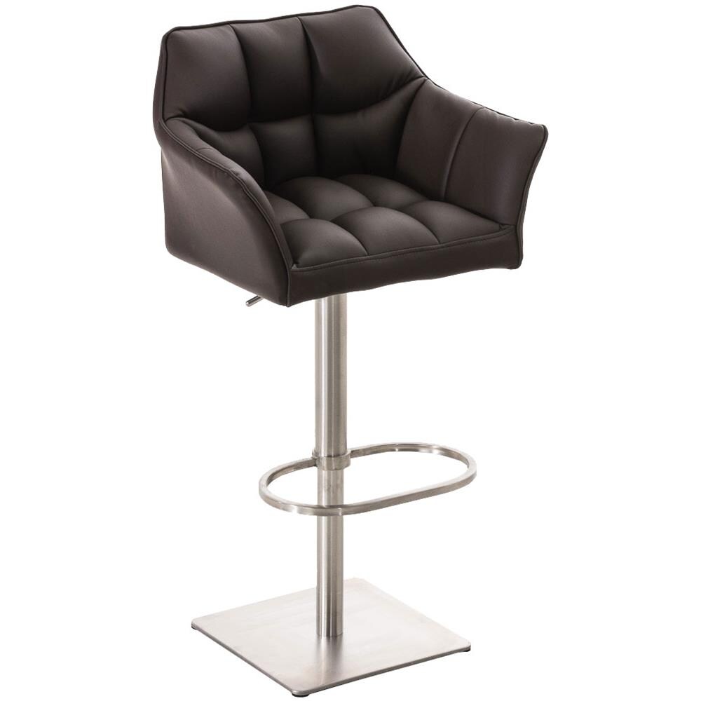 Sgabello Alto Regolabile Damaso in Similpelle I Sgabello Bancone con Braccioli E Schienale Imbottiti E Poggiapiedi, H 58-83 CM Marrone Acciaio Inox - Foto 1