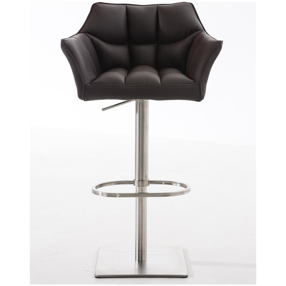 Sgabello Alto Regolabile Damaso in Similpelle I Sgabello Bancone con Braccioli E Schienale Imbottiti E Poggiapiedi, H 58-83 CM Marrone Acciaio Inox - Foto 2