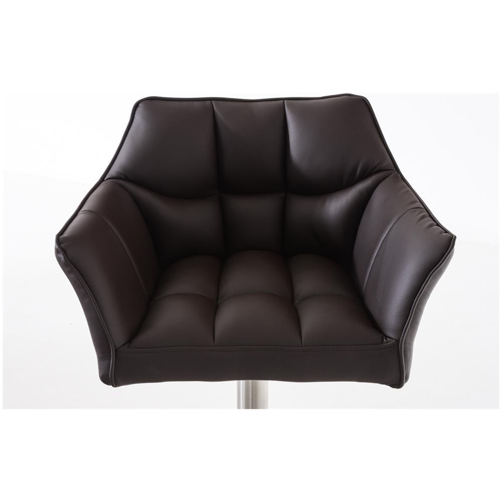Sgabello Alto Regolabile Damaso in Similpelle I Sgabello Bancone con Braccioli E Schienale Imbottiti E Poggiapiedi, H 58-83 CM Marrone Acciaio Inox - Foto 5