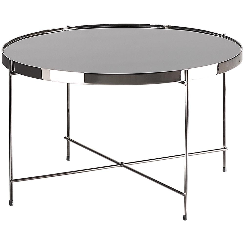 Tavolino In Vetro Nero E Argento 63cm Diametro Lucea - Foto 1