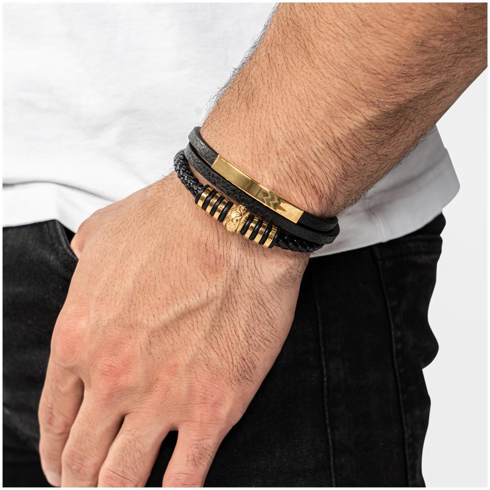 Bracciale in Pelle per Uomo, ""Shine"", 23cm, Oro - Foto 2