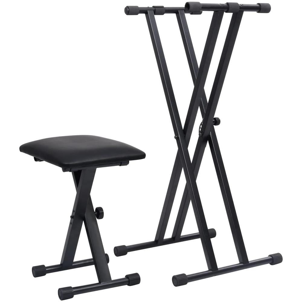 Set Supporto per Tastiera a Doppia Staffa con Sgabello Nero - Foto 1