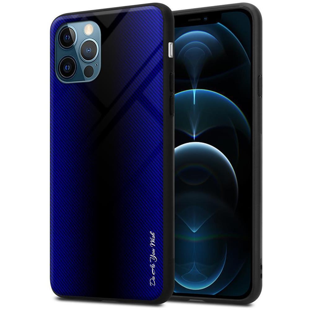 Custodia Compatibile Con Apple Iphone 12 / Iphone 12 Pro - Ottica A Strisce In Cobalto Viola - Coperchio Protettivo In Vetro Temperato E Silicone Tpu - Foto 1