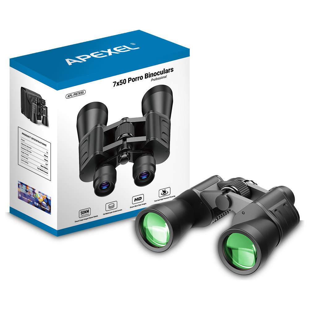Binocolo Porro 7x50, Resistente All'umidità, Per Caccia, Viaggi, Concerti, Attività All'aperto, Ingrandimento 7x, Campo Visivo 1000 Metri, Colore Nero - Foto 2