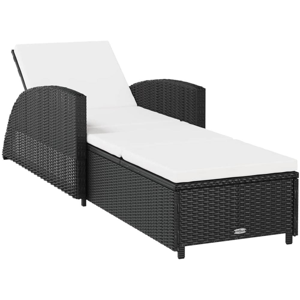 Lettino Prendisole Con Cuscino Bianco Crema In Polyrattan Nero - Foto 1