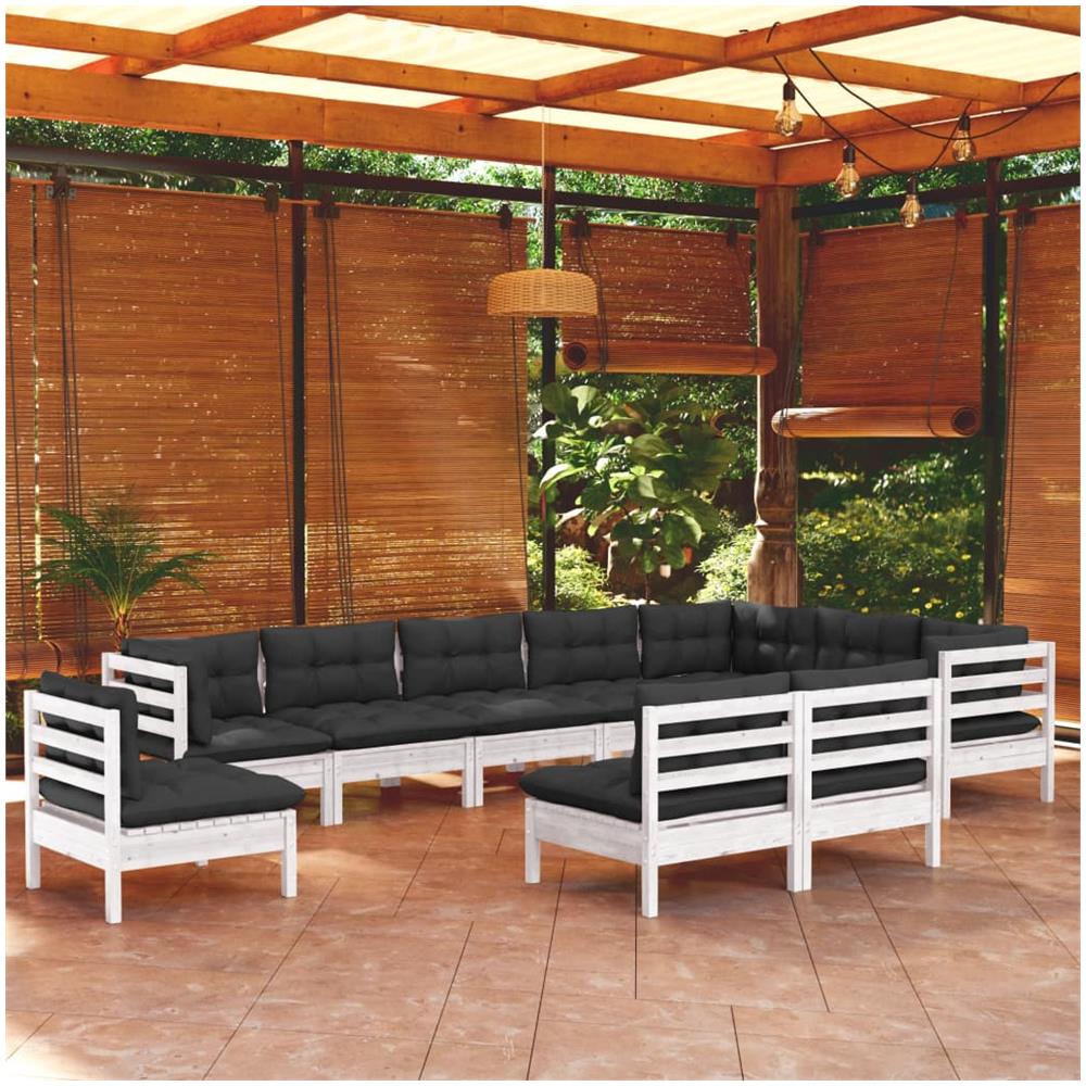 Set Divani Da Giardino 10 Pz Con Cuscini Bianchi Legno Di Pino - Foto 1