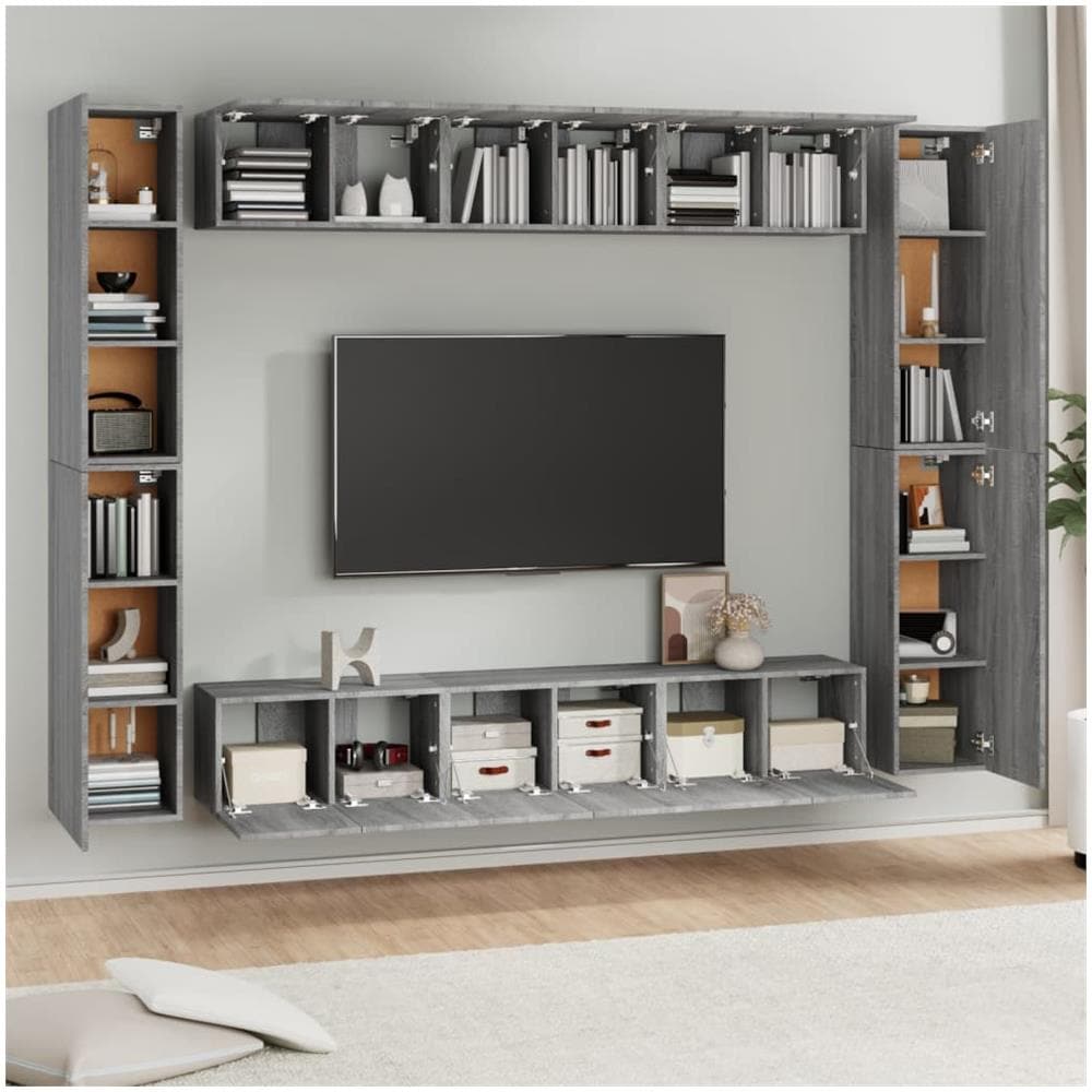 Set Mobili Porta Tv 10 Pz Grigio Sonoma In Legno Multistrato - Foto 3