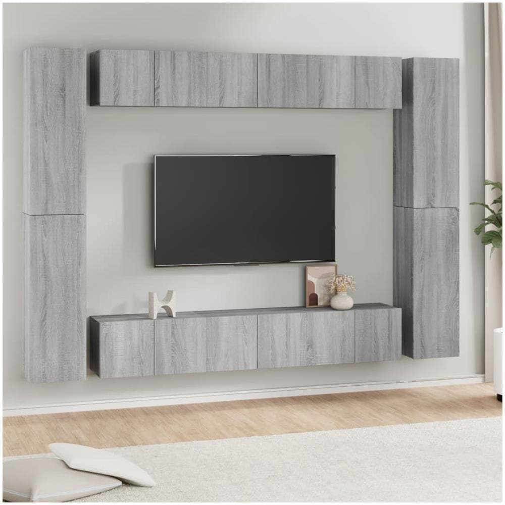 Set Mobili Porta Tv 10 Pz Grigio Sonoma In Legno Multistrato - Foto 1