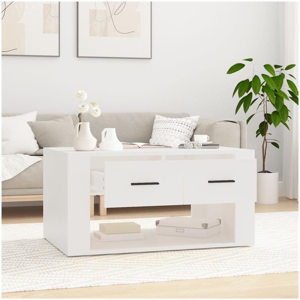 Tavolino Da Salotto Bianco 80x50x40 Cm In Legno Multistrato - Foto 3
