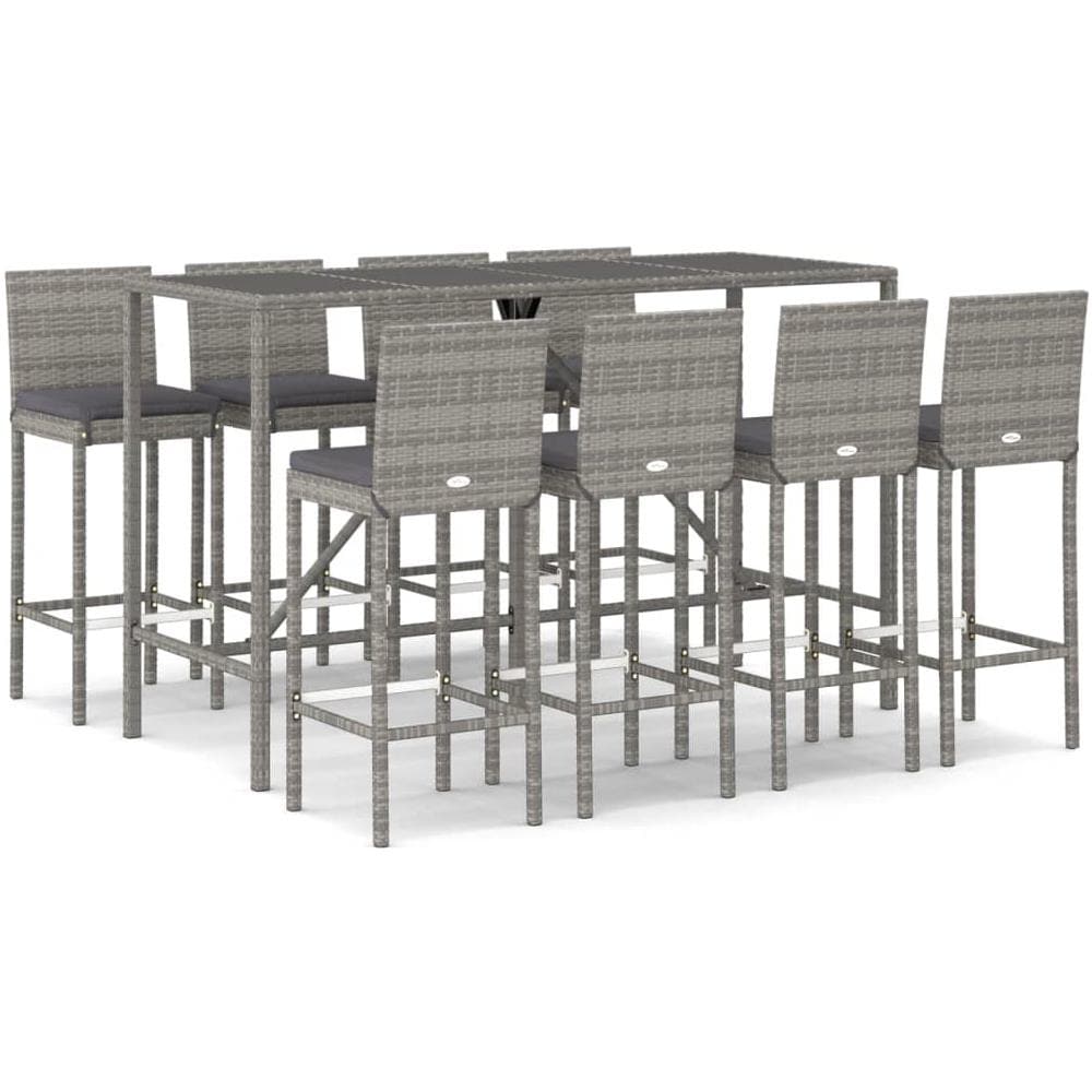 Set Bar Da Giardino 9 Pz Con Cuscini In Polyrattan Grigio - Foto 2
