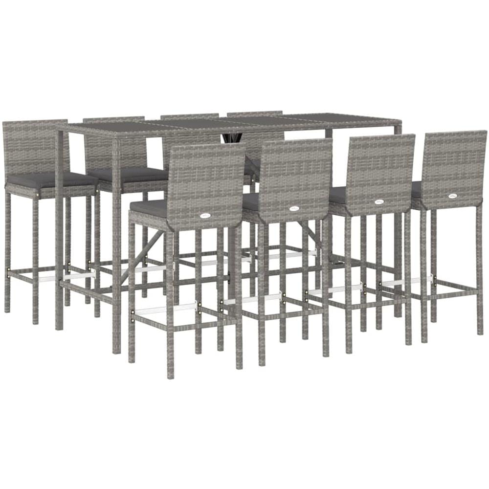 Set Bar Da Giardino 9 Pz Con Cuscini In Polyrattan Grigio - Foto 3