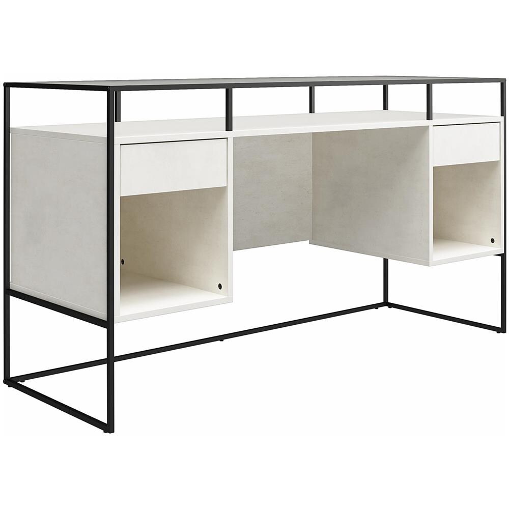 Camley Scrivania Con 2 Cassetti E Contenitore In Vetro E Base In Mdf Gesso - Foto 1