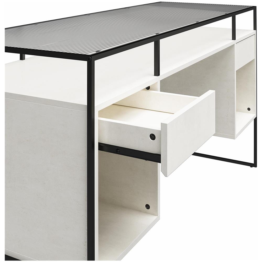 Camley Scrivania Con 2 Cassetti E Contenitore In Vetro E Base In Mdf Gesso - Foto 2