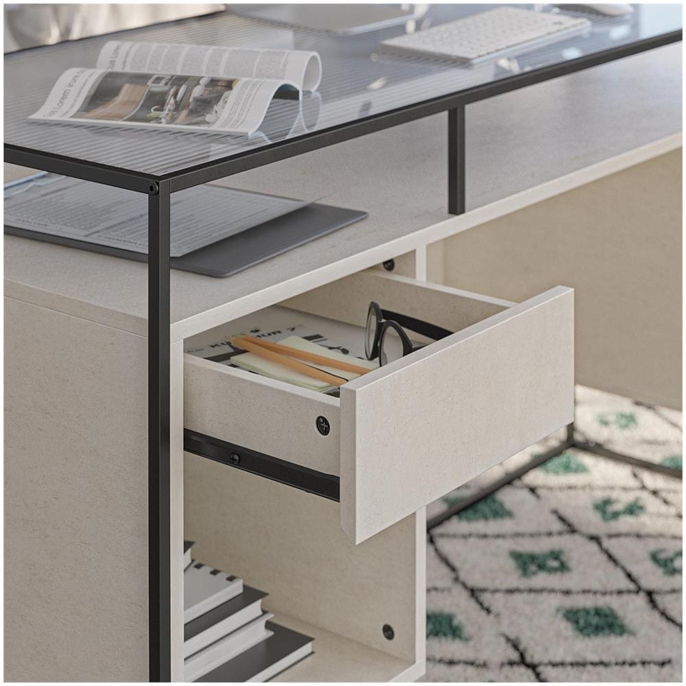 Camley Scrivania Con 2 Cassetti E Contenitore In Vetro E Base In Mdf Gesso - Foto 6