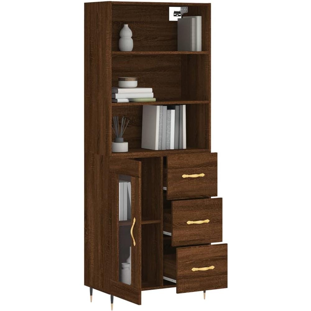 Credenza Rovere Marrone 69,5x34x180 Cm In Legno Multistrato - Foto 3