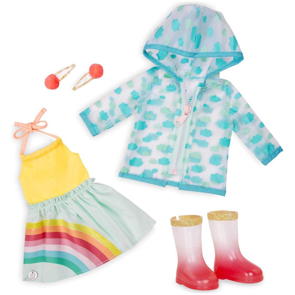 Ragazze Glitterate - Vestiti Per Bambole Da 14 Pollici - Completo Smile Rain Or Shine - Vestito Arcobaleno, Fermagli Per Capelli, Impermeabile E Stivali Da Pioggia - Giocattoli E Accessori Per Bambini Dai 3 Anni In Su - Foto 1