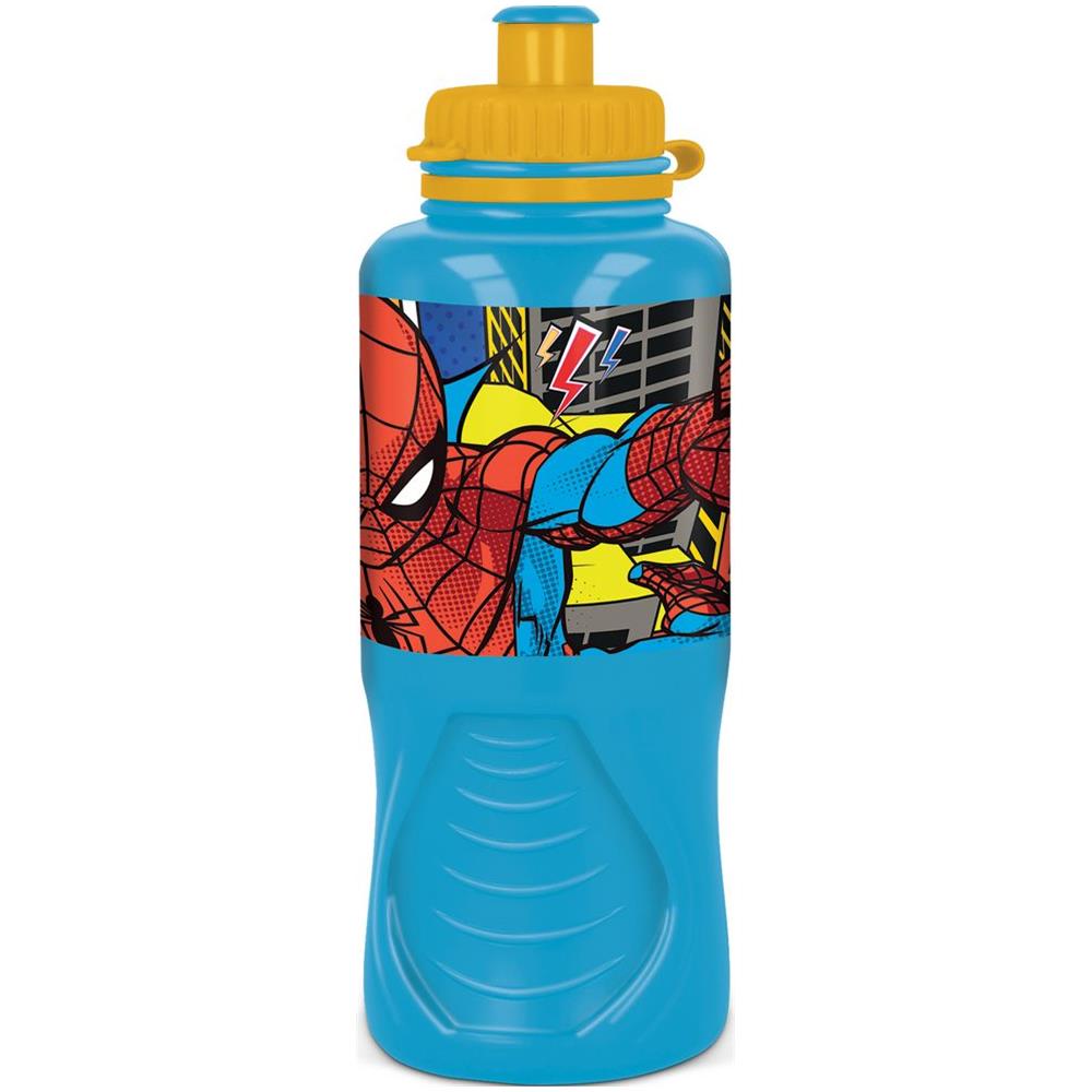 Borraccia Azzurra Per Bambini In Plastica Spiderman Uomo Ragno 400 Ml Con Chiusura Antigoccia E Banda Antiscivolo - Foto 1