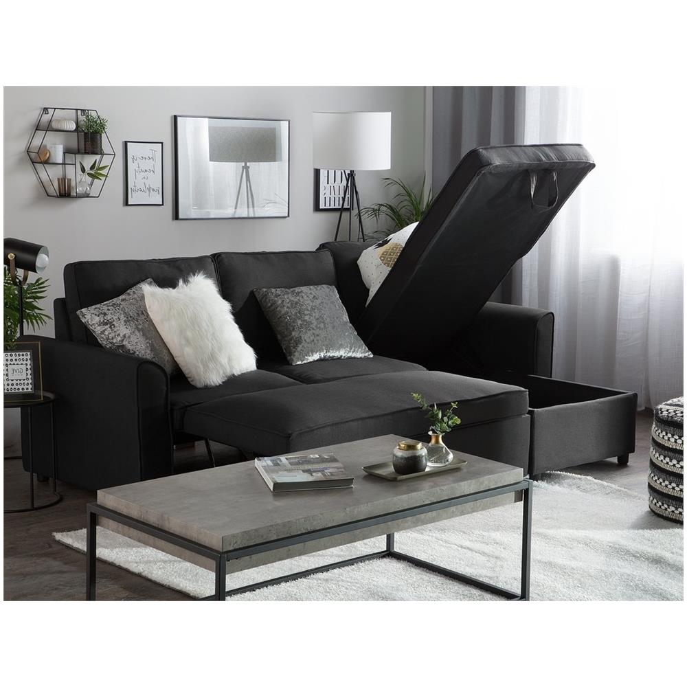 Divano Letto Angolare In Tessuto Nero Versione Sinistra Nesna - Foto 2