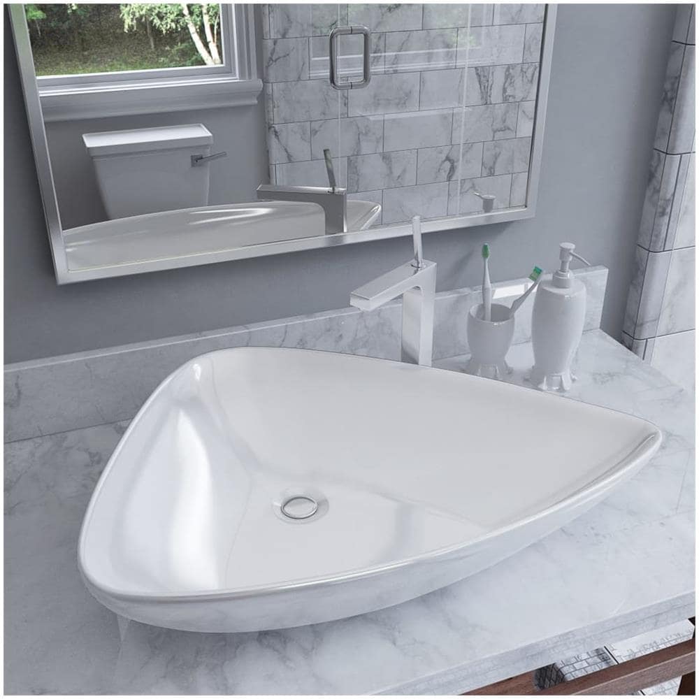 Lavabo Da Appoggio Ceramica Bianco Tondo Lavandino Lavello Arredo 41,5x41,5x13,5 Cm