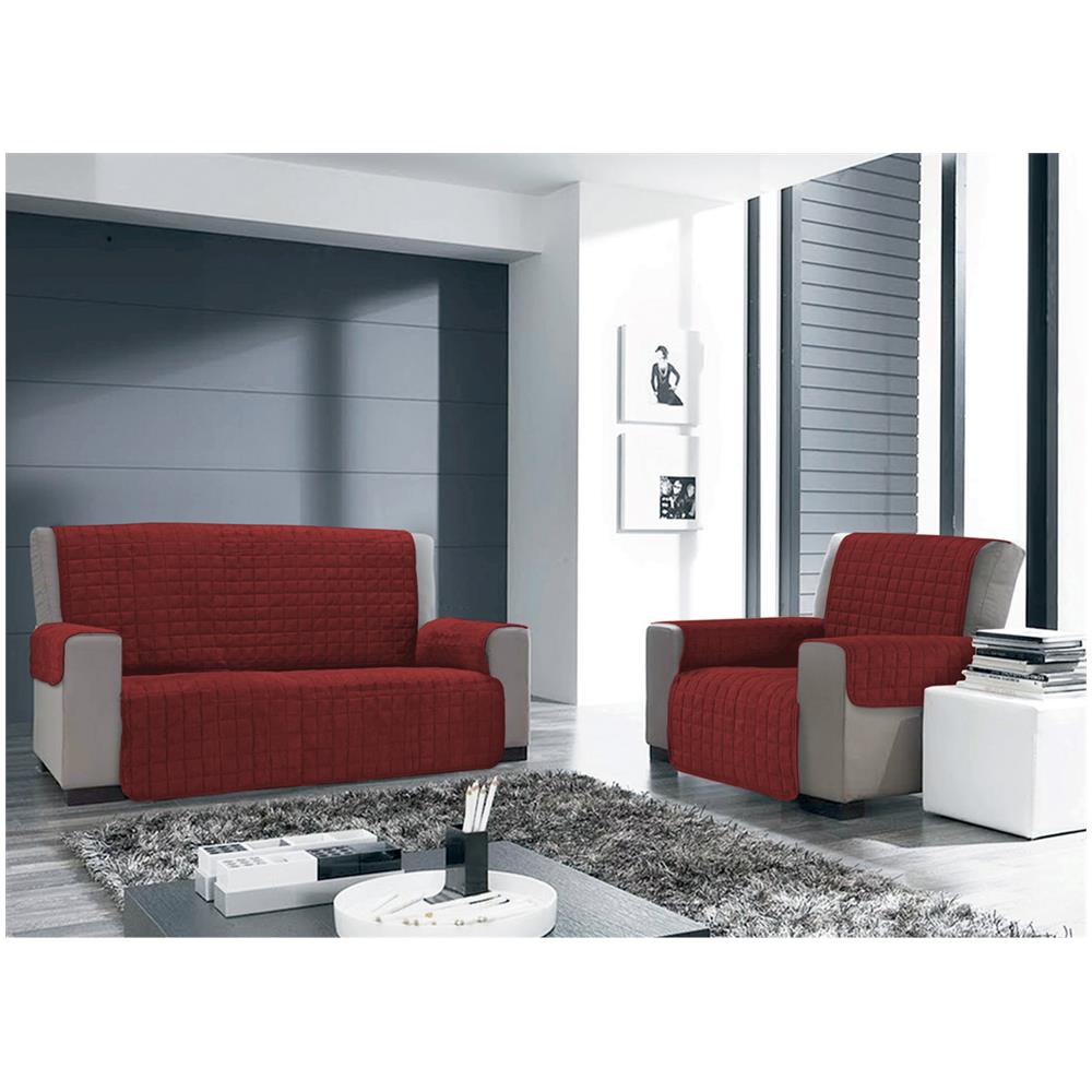 Copridivano Copripoltrona Trapuntato Antimacchia In Tinta Unita Willy Bordeaux Poltrona Bordeaux - Foto 2