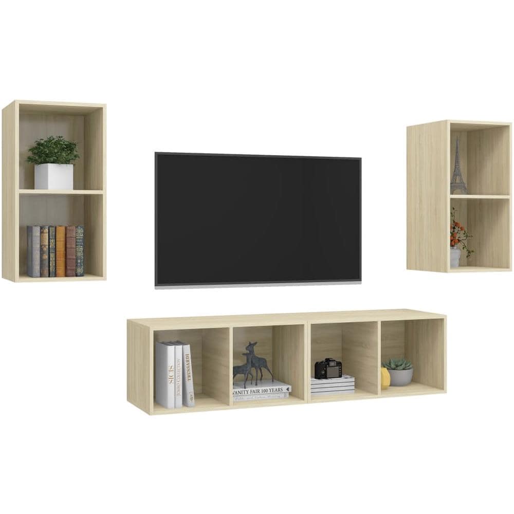 Mobile TV a Parete 4 pz Rovere Sonoma in Truciolato - Foto 4