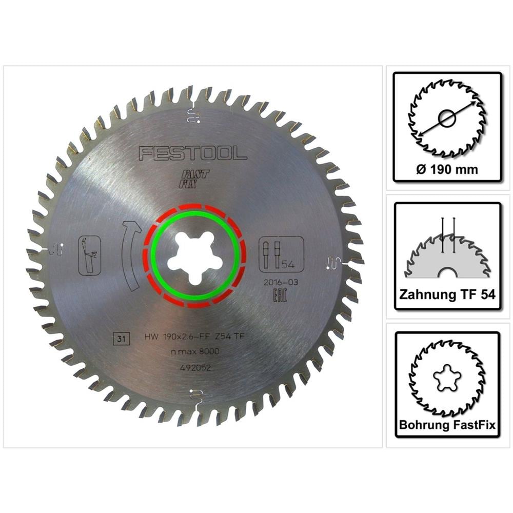 Lama Speciale Per Sega Circolare Hw 190 X 2,6 Ff Fast Fix Tf54 190 Mm - 54 Denti (492052)  - Foto 1