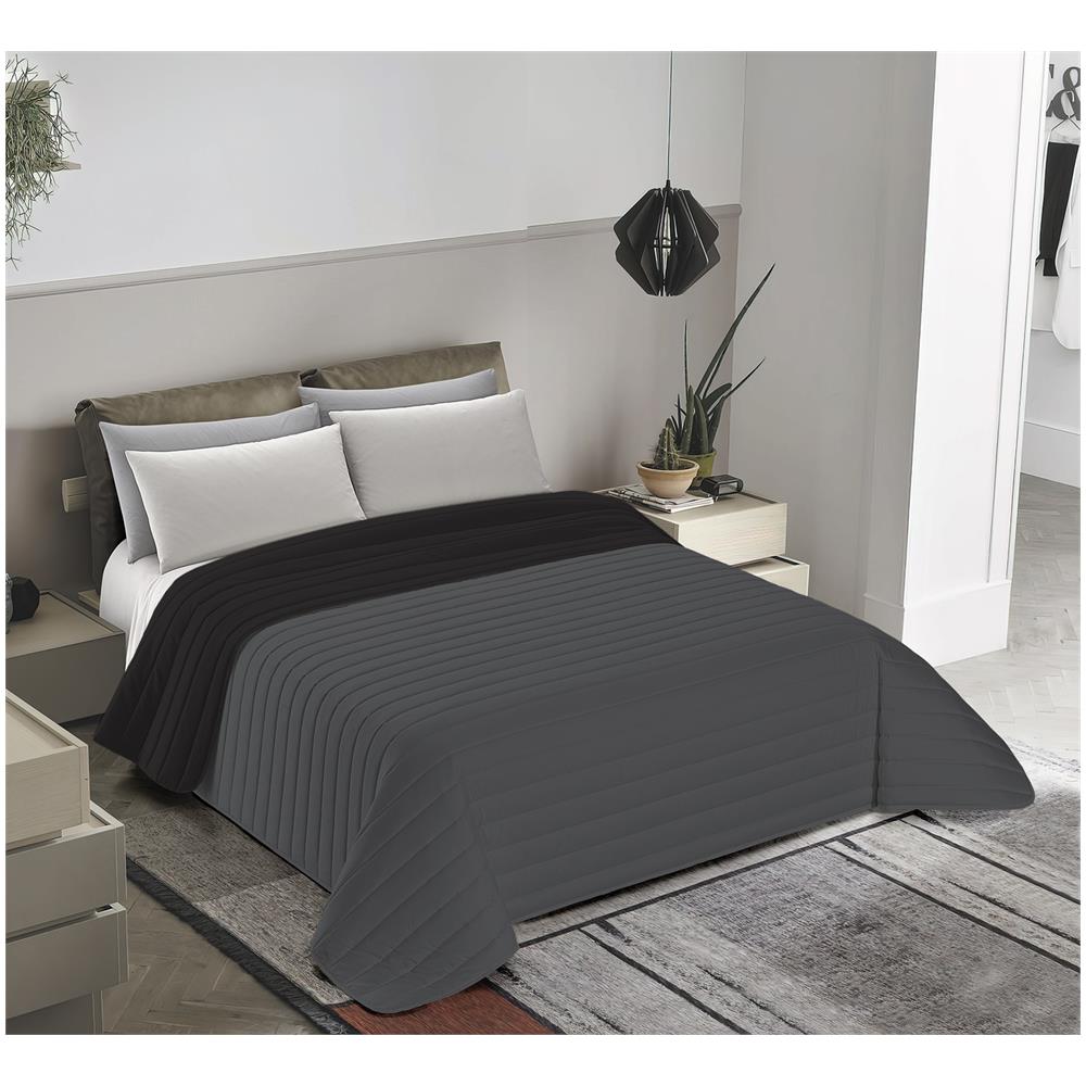 Trapuntino Copriletto Primavera Estate Autunno - 2 Piazze 250x260 Cm Grigio Scuro / nero - Foto 1