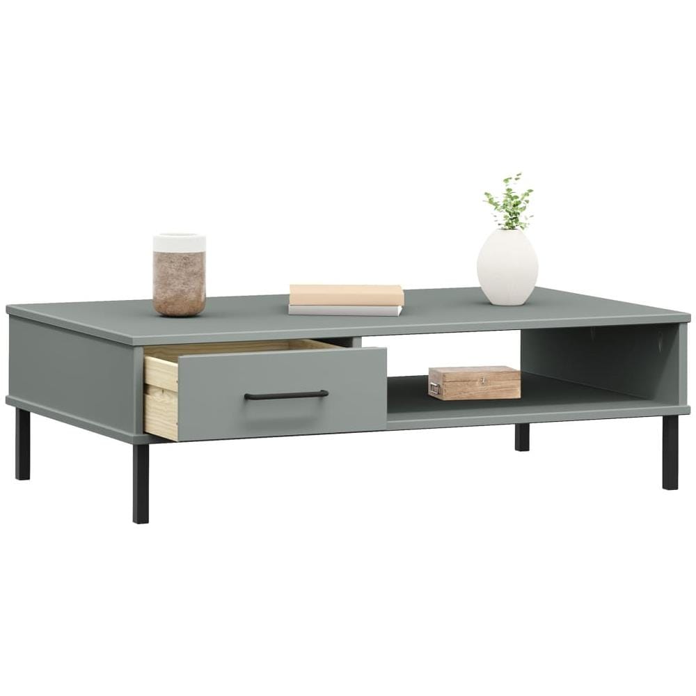 Tavolino Salotto Gambe Metallo Grigio Legno Massello Pino Oslo - Foto 3
