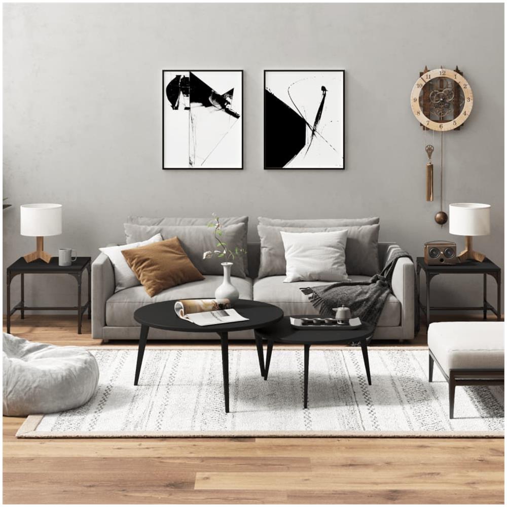 Tavolini 2pz Nero 40x40x35 Cm In Legno Multistrato - Foto 1