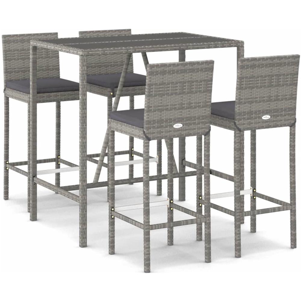 Set Bar Da Giardino 5 Pz Con Cuscini In Polyrattan Grigio - Foto 2