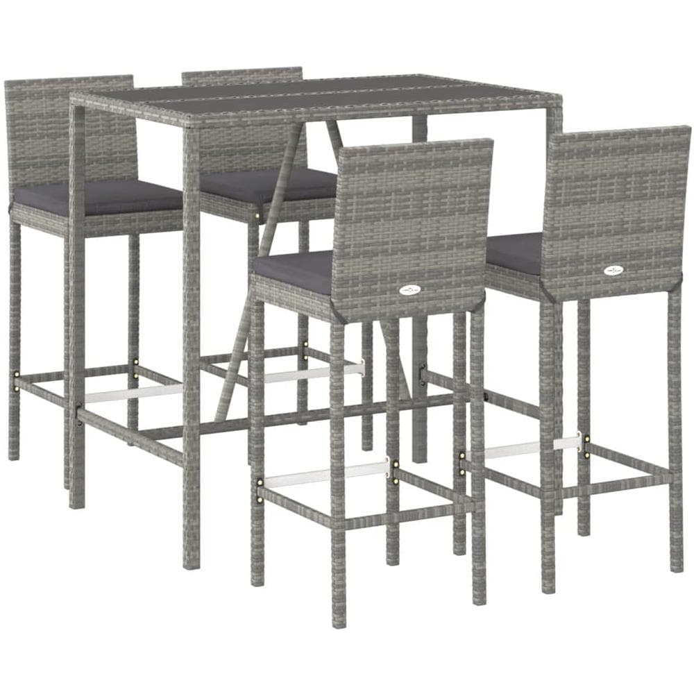 Set Bar Da Giardino 5 Pz Con Cuscini In Polyrattan Grigio - Foto 3