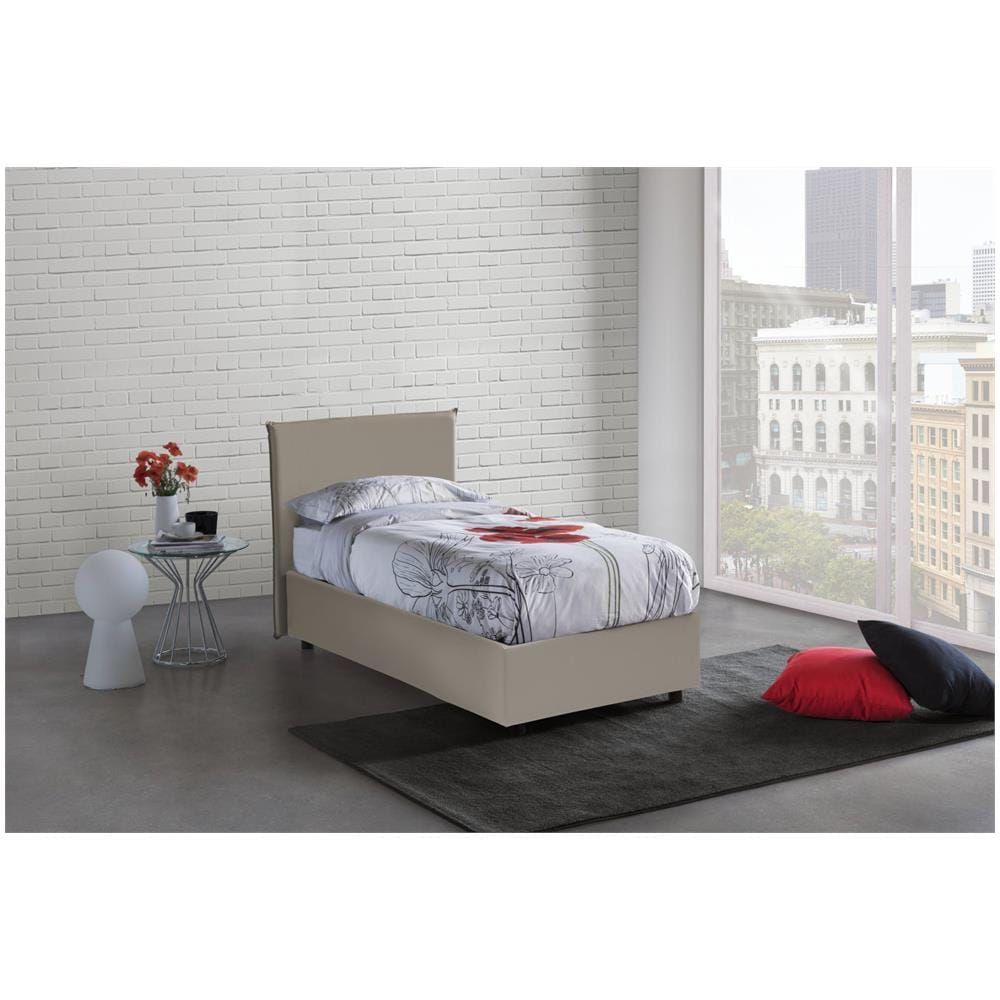 Letto Singolo Brigida, Letto Contenitore Con Rivestimento In Ecopelle, 100% Made In Italy, Apertura Frontale, Adatto Per Materasso Cm 80x190, Tortora - Foto 1